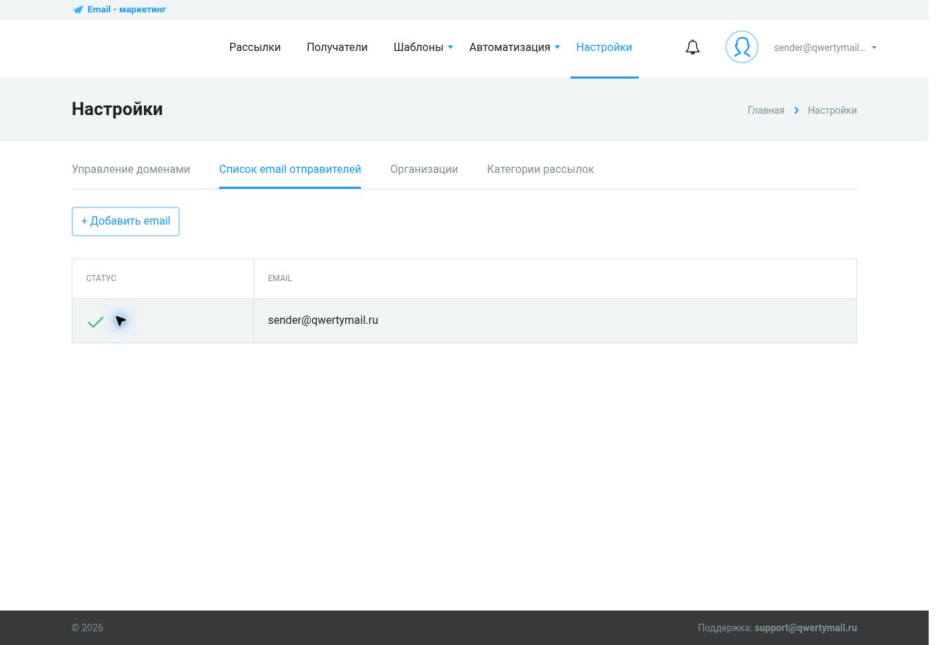 Список email отправителей